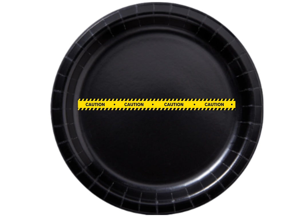 Caution Construction Theme Party Paper Plates Set | Black Tableware | 40 Piece Kit