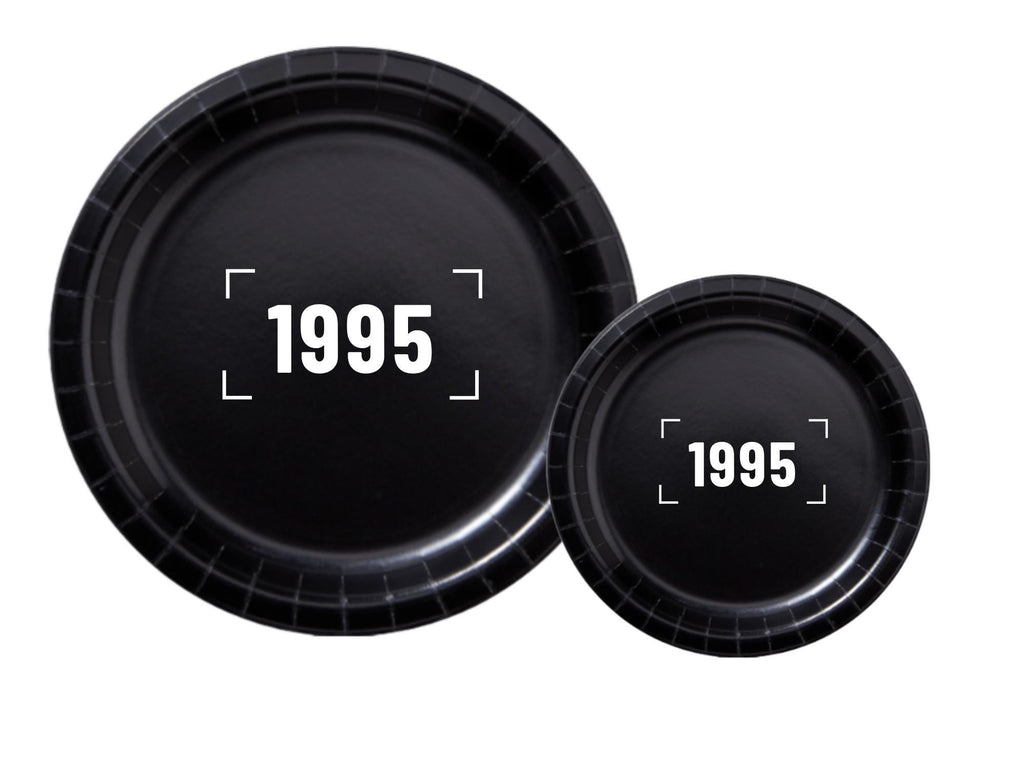 1995 Birthday Party Supplies | Black Paper Plates Set | Retro Celebration Decor