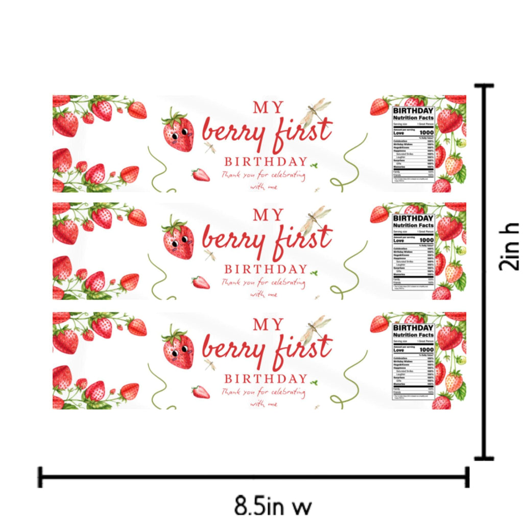 Strawberry First Birthday Water Bottle Labels | My Berry First Birthday| Thank You Message | Party Table Accents |12| Glossy | 1st Birthday