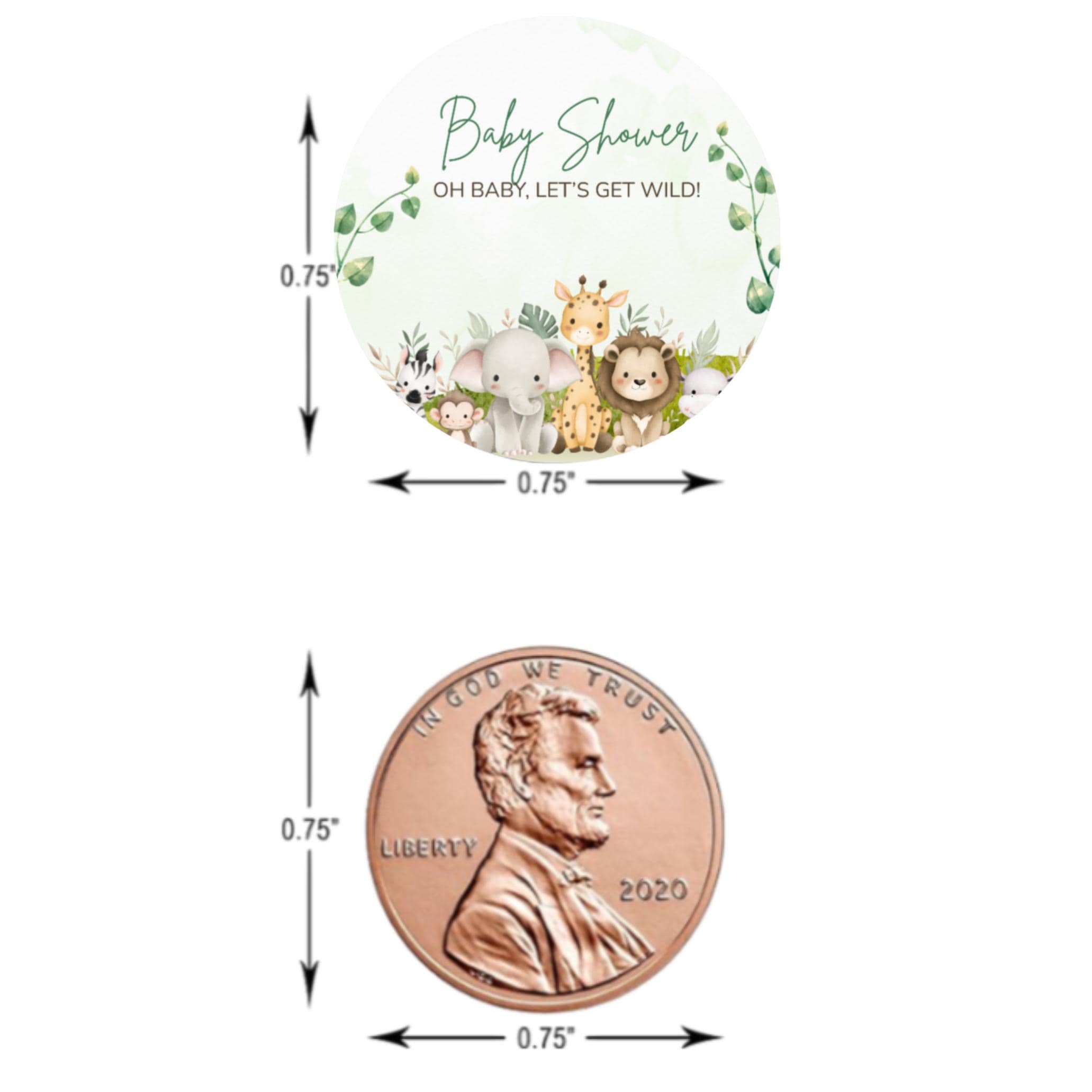 Safari Baby Shower Stickers | 100 Chocolate Candy Kiss Labels | Glossy 0.75in Peel & Stick | Jungle Baby Shower Decorations