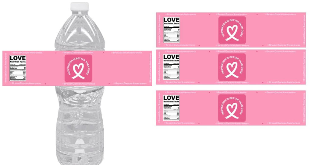 Pink Ribbon Water Bottle Stickers | 12 Pack | Breast Cancer Awareness | Fundraiser Favors
