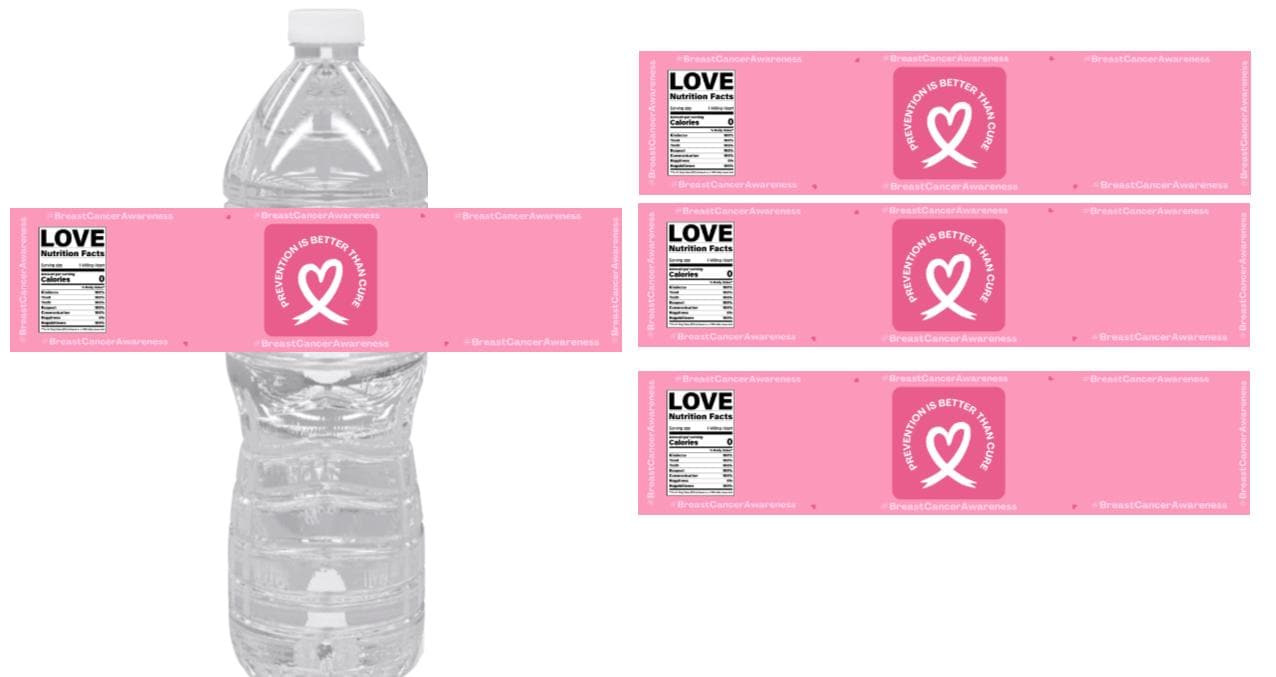 Pink Ribbon Water Bottle Stickers | 12 Pack | Breast Cancer Awareness | Fundraiser Favors