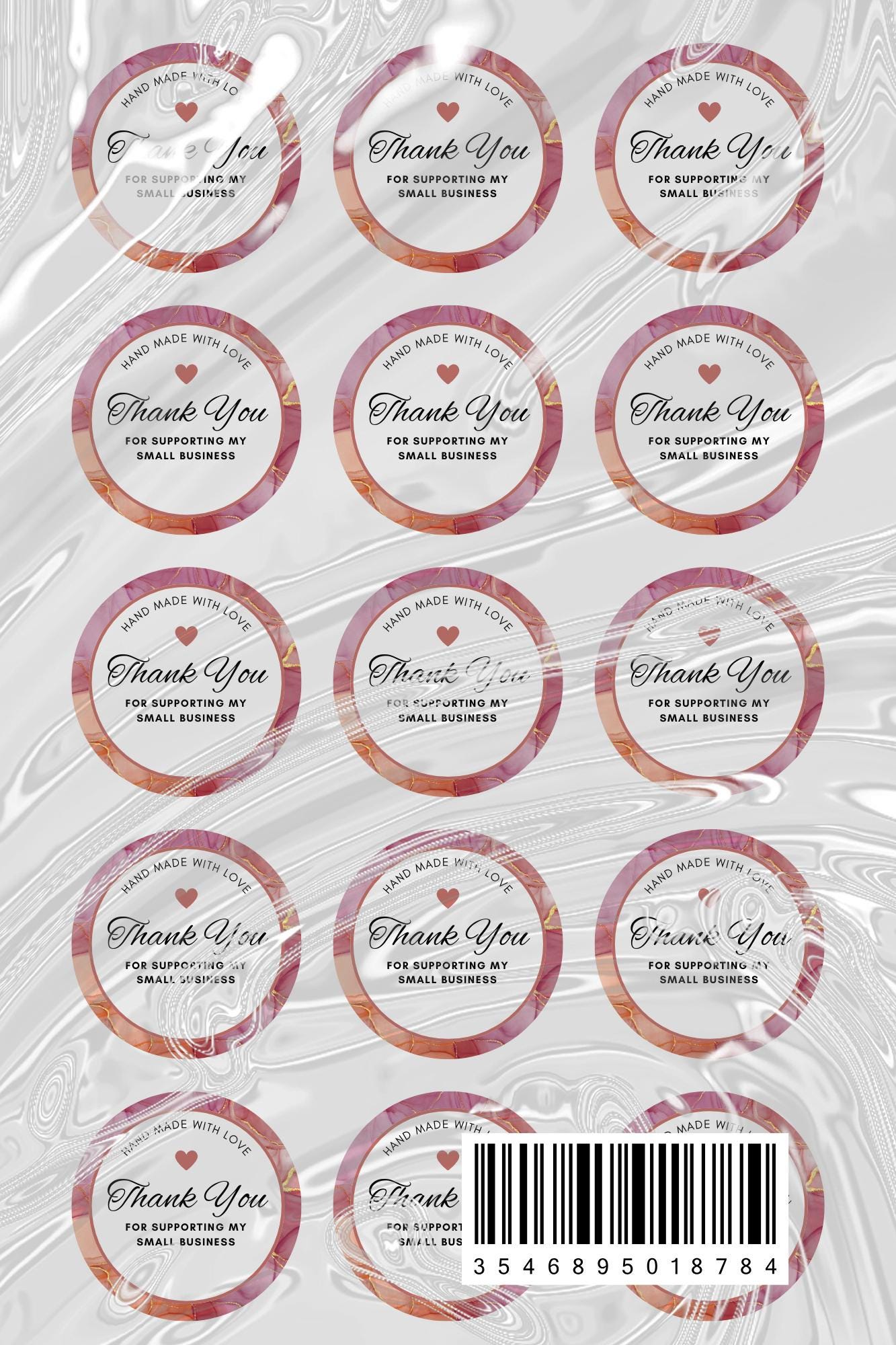 Business Thank You Stickers | 57 Pink Elegant Package Adhesive Labels | 1.75in Peel and Stick