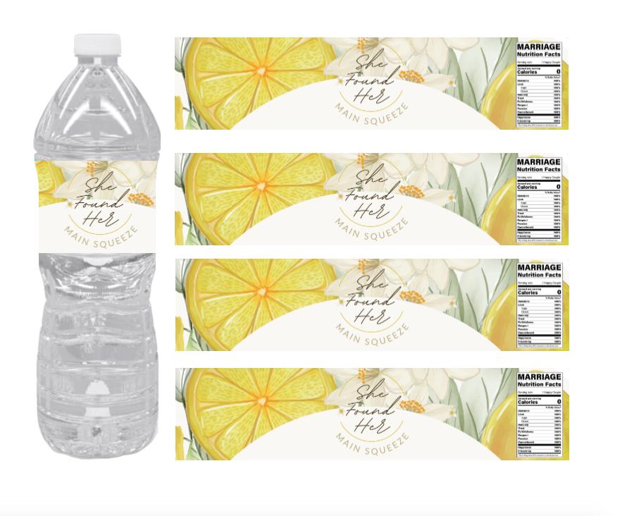 She Found Her Main Squeeze Bridal Shower Water Bottle Labels | Lemon Theme | 12ct