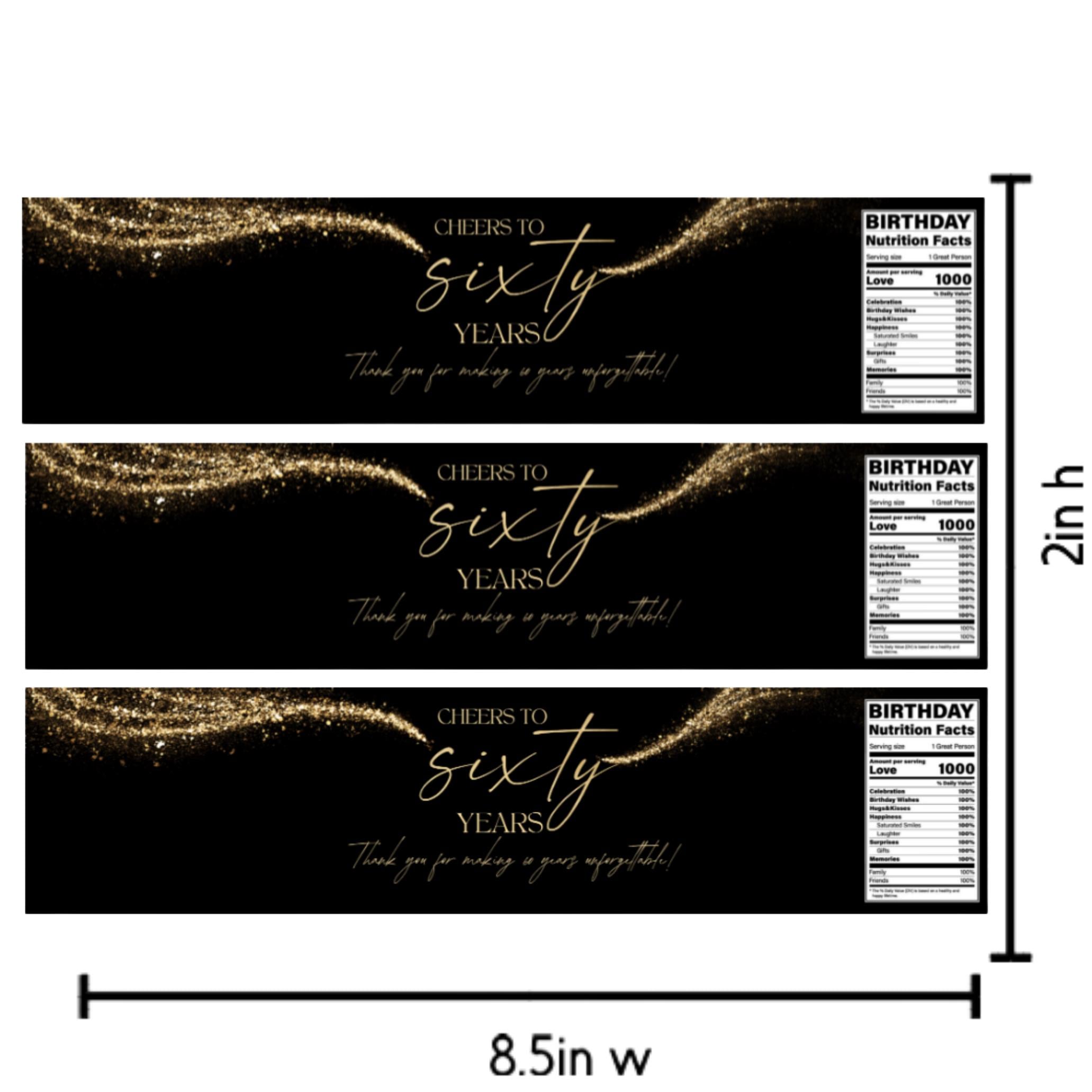 Cheers to 60 Years Water Bottle Labels | 60th Birthday| Celebrate 60 Years in Style | Glossy| Set of 12