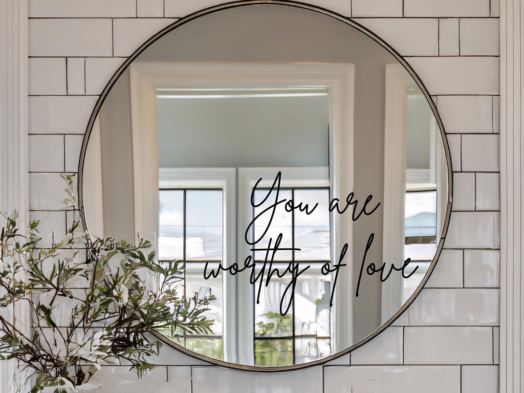 Inspirational Wall Decal | You Are Worthy of Love Quote | Durable + Removable Black Vinyl Peel and Stick