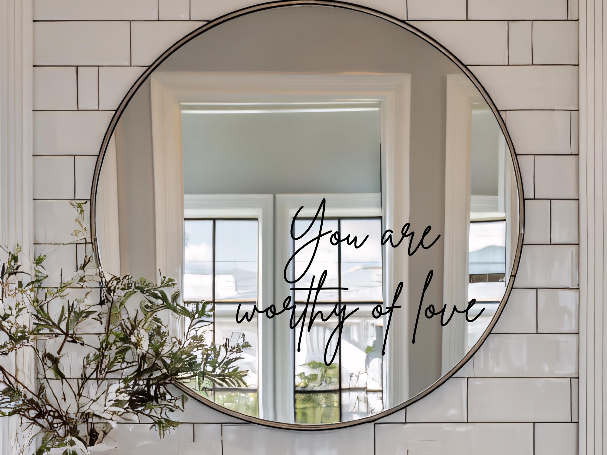 Inspirational Wall Decal | You Are Worthy of Love Quote | Durable + Removable Black Vinyl Peel and Stick