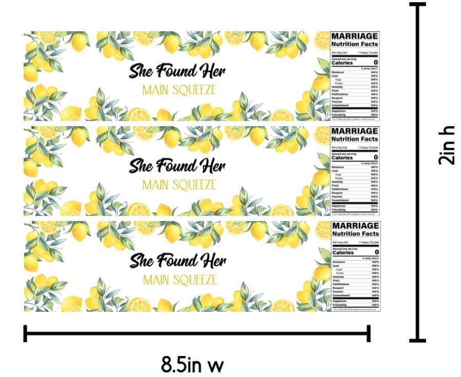 She Found Her Main Squeeze Labels | Lemon Water Bottle Wrappers | 12ct | Engagement Party