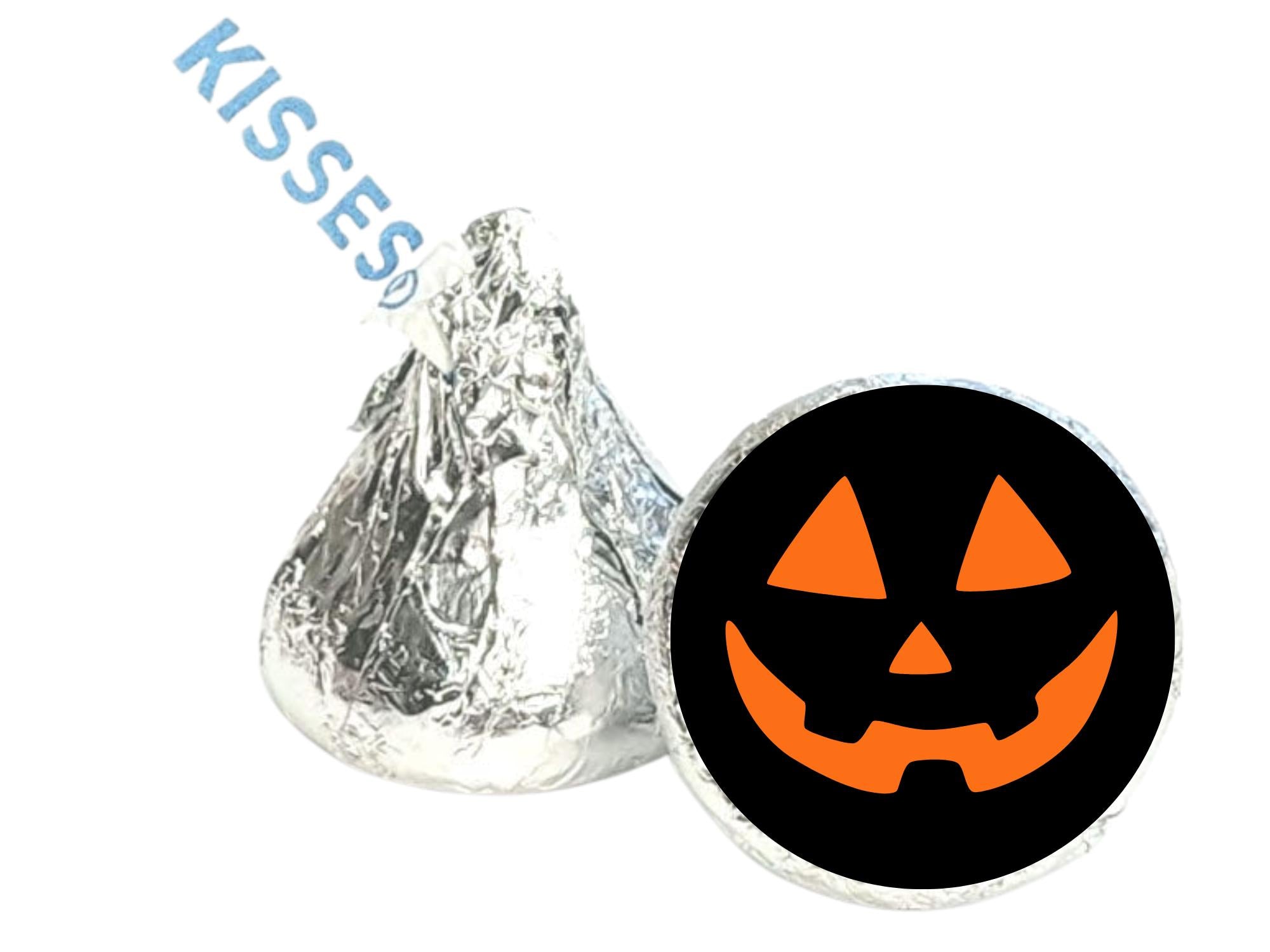 Halloween Pumpkin Candy Kiss Stickers | Black Peel and Stick Decals | 100 Pack