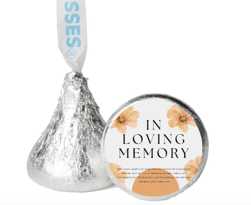 In Loving Memory | Funeral Chocolate Candy Kiss Labels | Candy Stickers | 100ct