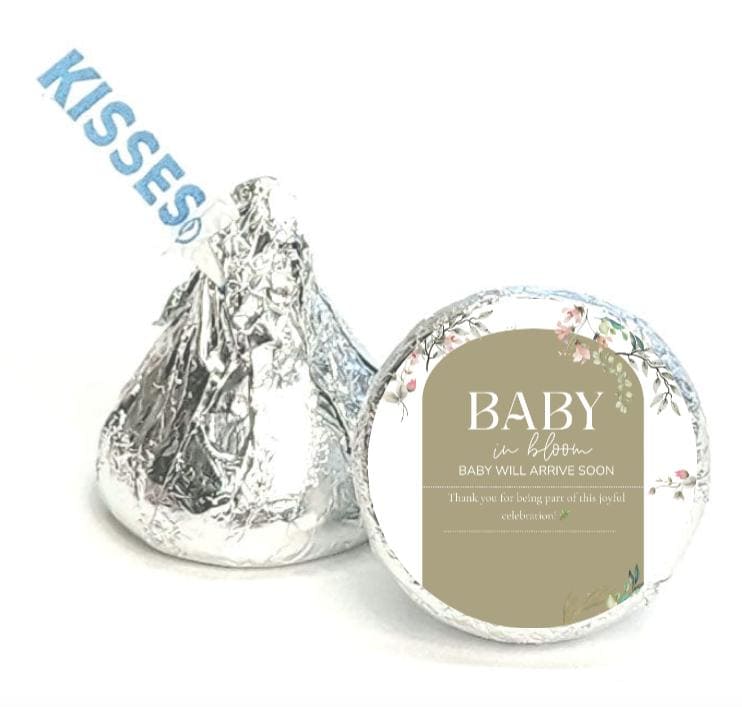 Baby In Bloom Chocolate Candy Kiss Sticker|100ct|Glossy| Baby Shower Favors