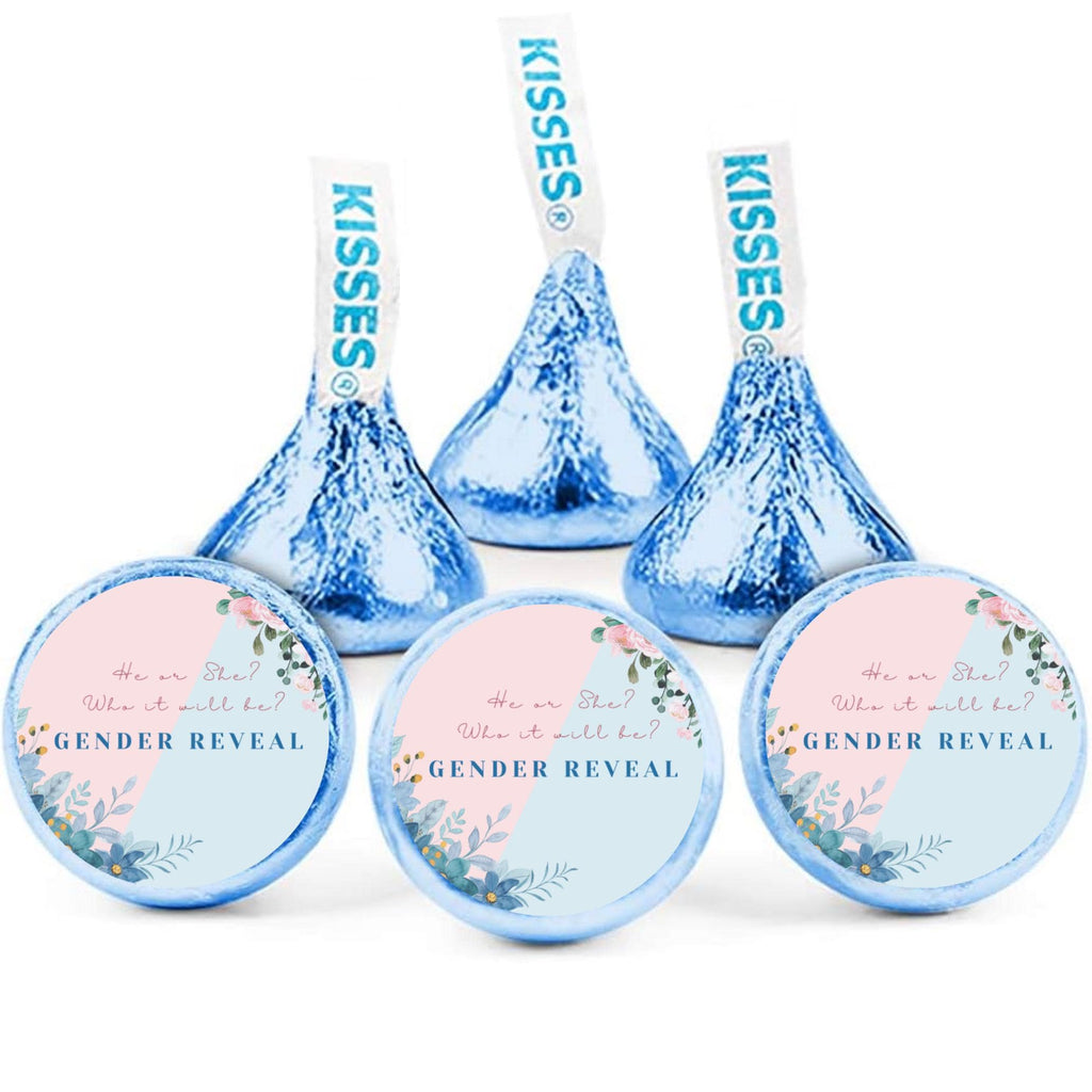Gender Reveal Candy Stickers | 100 Chocolate Candy Kiss Labels | Glossy 0.75in Peel & Stick | Baby Shower Party Decorations