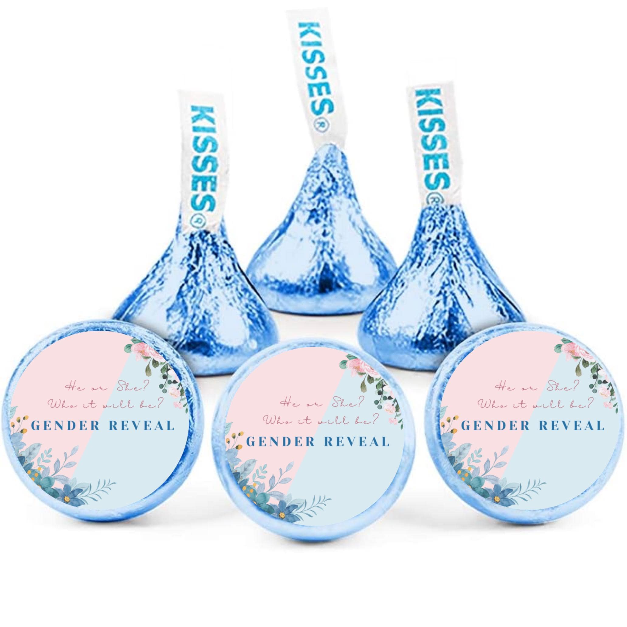 Gender Reveal Candy Stickers | 100 Chocolate Candy Kiss Labels | Glossy 0.75in Peel & Stick | Baby Shower Party Decorations
