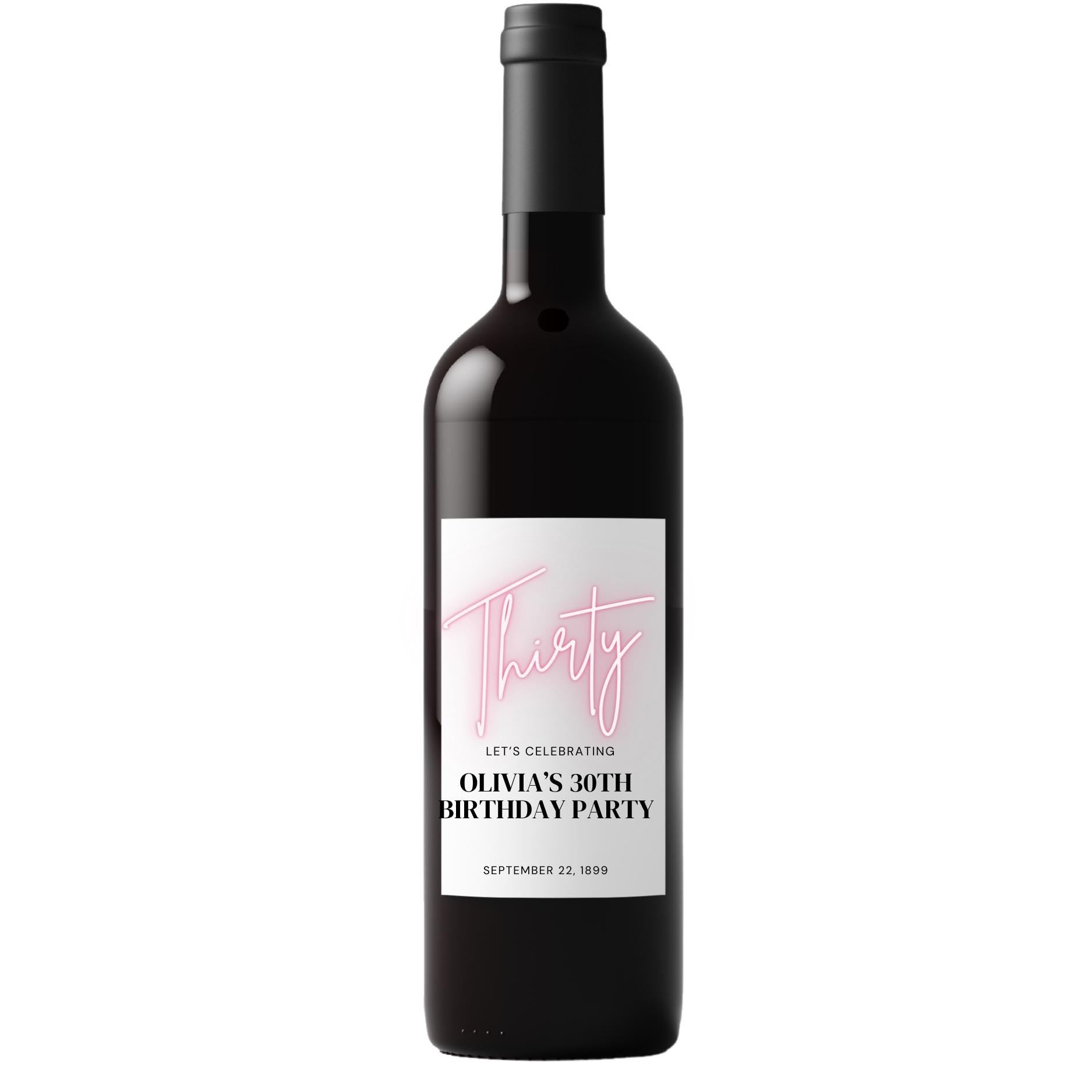 Personalized 30th Birthday Wine bottle Labels | Custom Name Bottle Decor | Glossy Finish