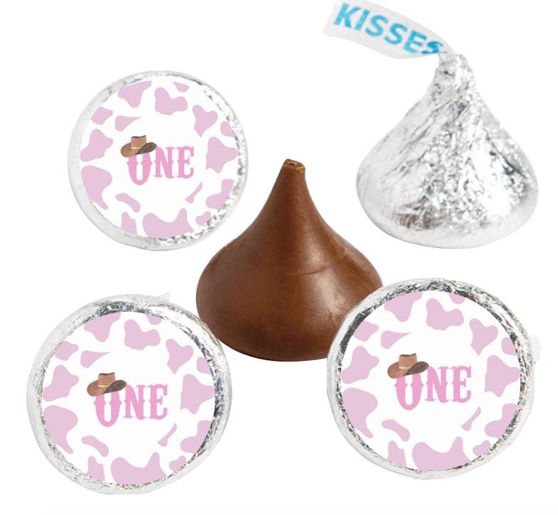 1st Birthday Cowgirl Candy Labels |Cow Print|Glossy| 100ct|0.75in|Candy Stickers
