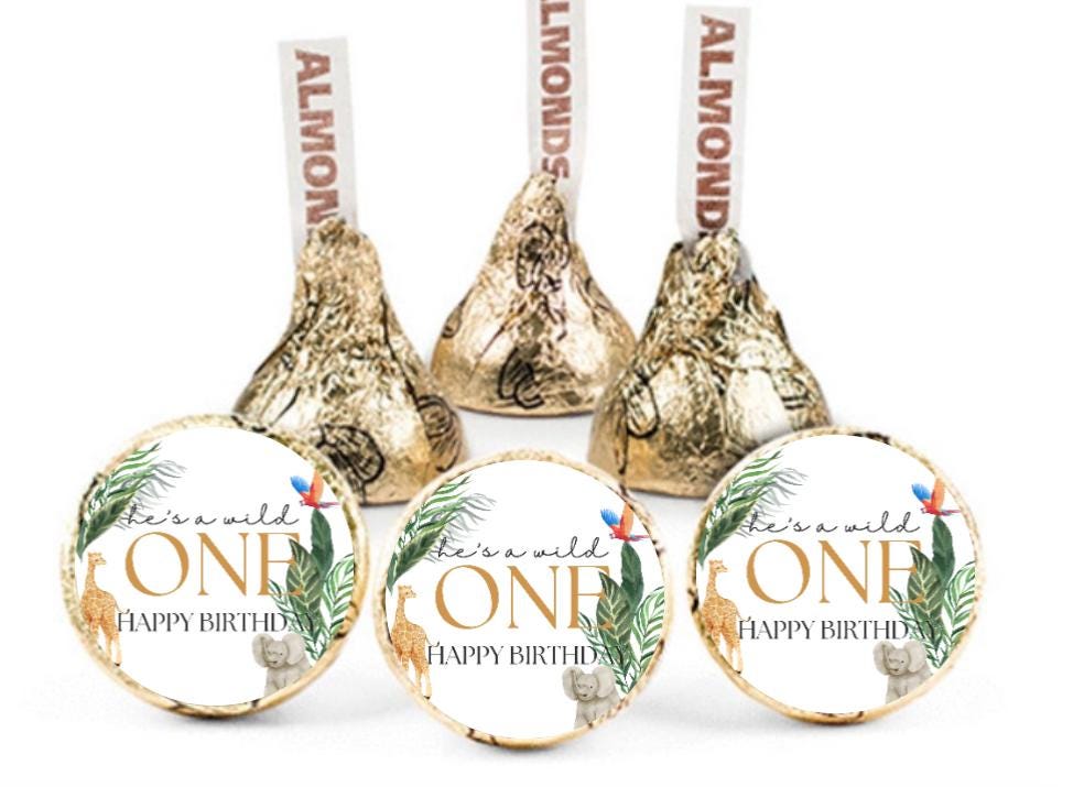 Hes a Wild One Candy Labels | 1st Birthday| Safari Birthday favors|100ct| Glossy