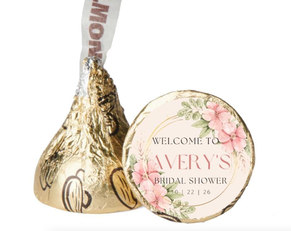 Bridal Shower Chocolate Candy Labels | Custom Floral Chocolate Candy Labels | Personalized Name and Date | 100 Round Stickers