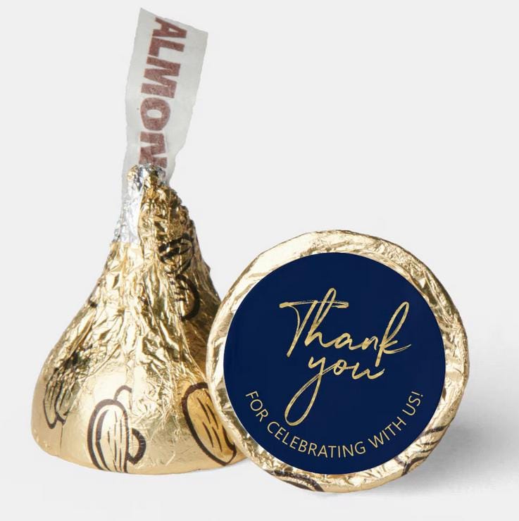 Thank You for Celebrating With Us Kisses Candy Stickers |100ct|Glossy| Custom Party Favors