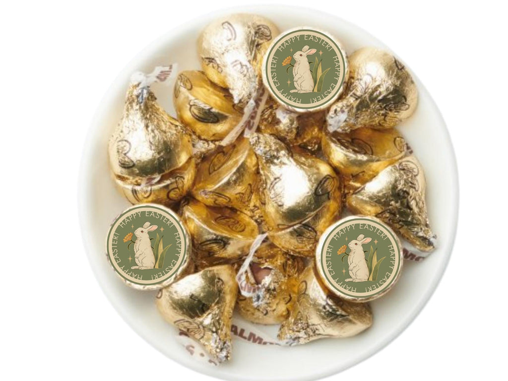 Easter Bunny Candy Kiss Stickers | Green Peel and Stick Decals | 100 count