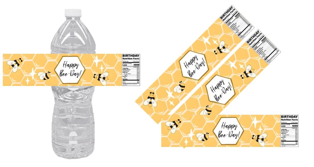 Happy Bee Day Bottle Wraps | 12pcs Glossy Vinyl | Bee Theme Favors