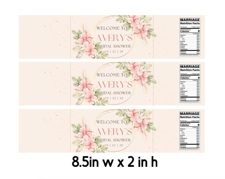 Personalized Floral Bridal Shower Water Bottle Labels | Welcome to My Bridal Shower | Custom Name and Date |12pcs