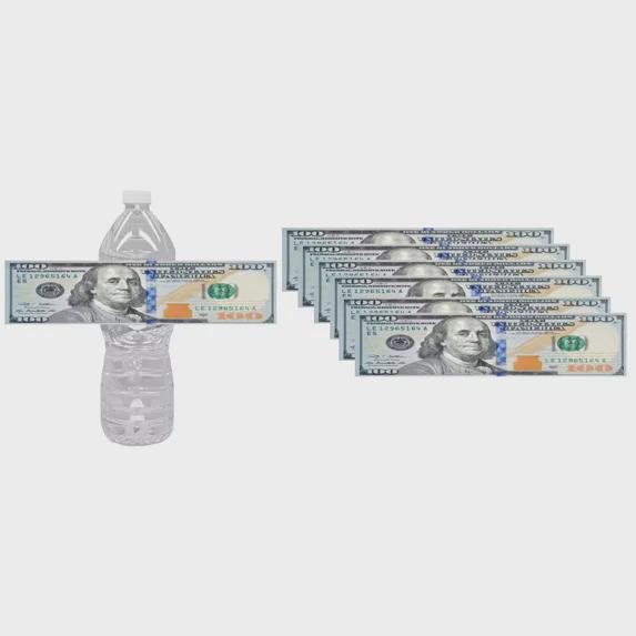 Money Themed Water Bottle Labels, Birthday Party Favors, 12 Pre-Cut Stickers