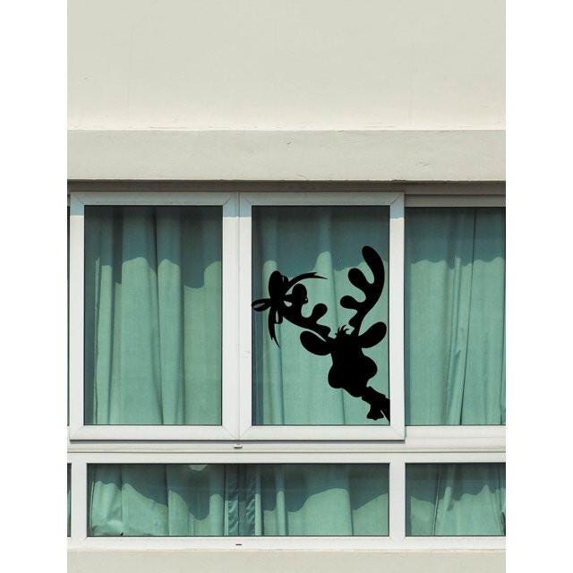 Peeking Reindeer Christmas Window Cling silhouette Decal:Large Christmas Decor