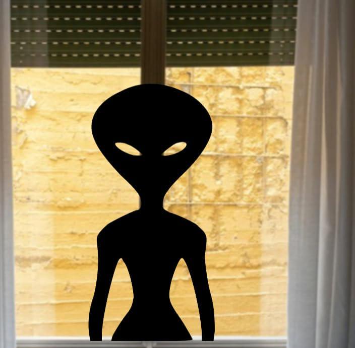Halloween Alien Silhouette Window Decoration, 23.5 x 11.5 inches, Black, Window Decal, Reusable
