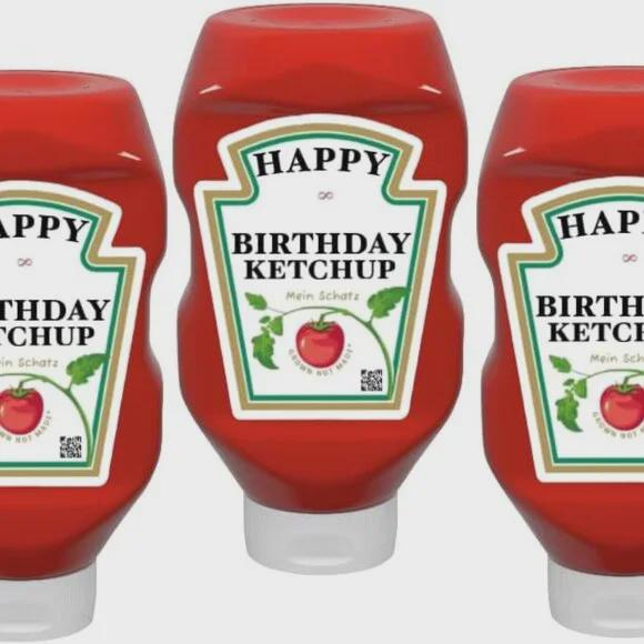 Custom Text Happy Birthday Ketchup Bottle Labels, Set of 2, 500ml/570g