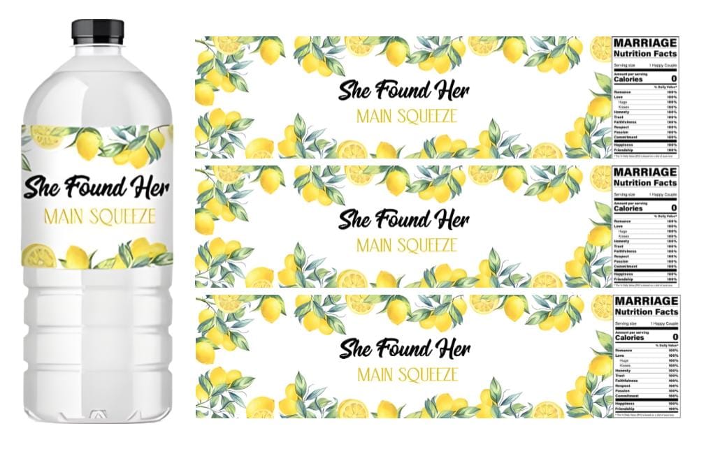 She Found Her Main Squeeze Labels | Lemon Water Bottle Wrappers | 12ct | Engagement Party