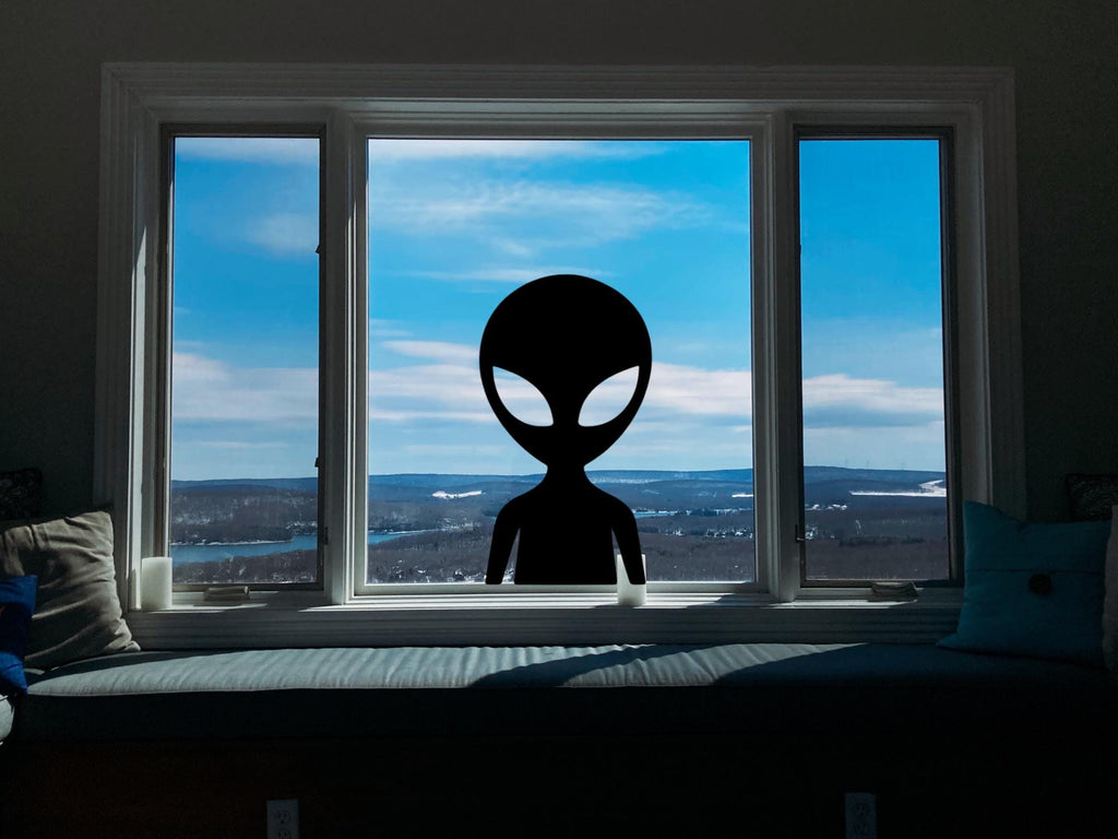 Reusable Alien Window Cling Decal | Large Silhouette Peel and Stick | 11.5 x 20 in