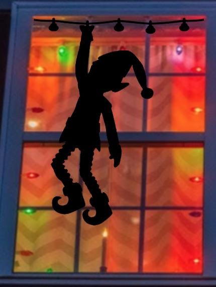 Hanging Elf Window Cling Decal | Large Christmas Silhouette | Reusable| Christmas Decor| 14 H
