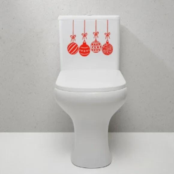 Christmas Ornament Toilet Decal | Holiday Red Vinyl Decor