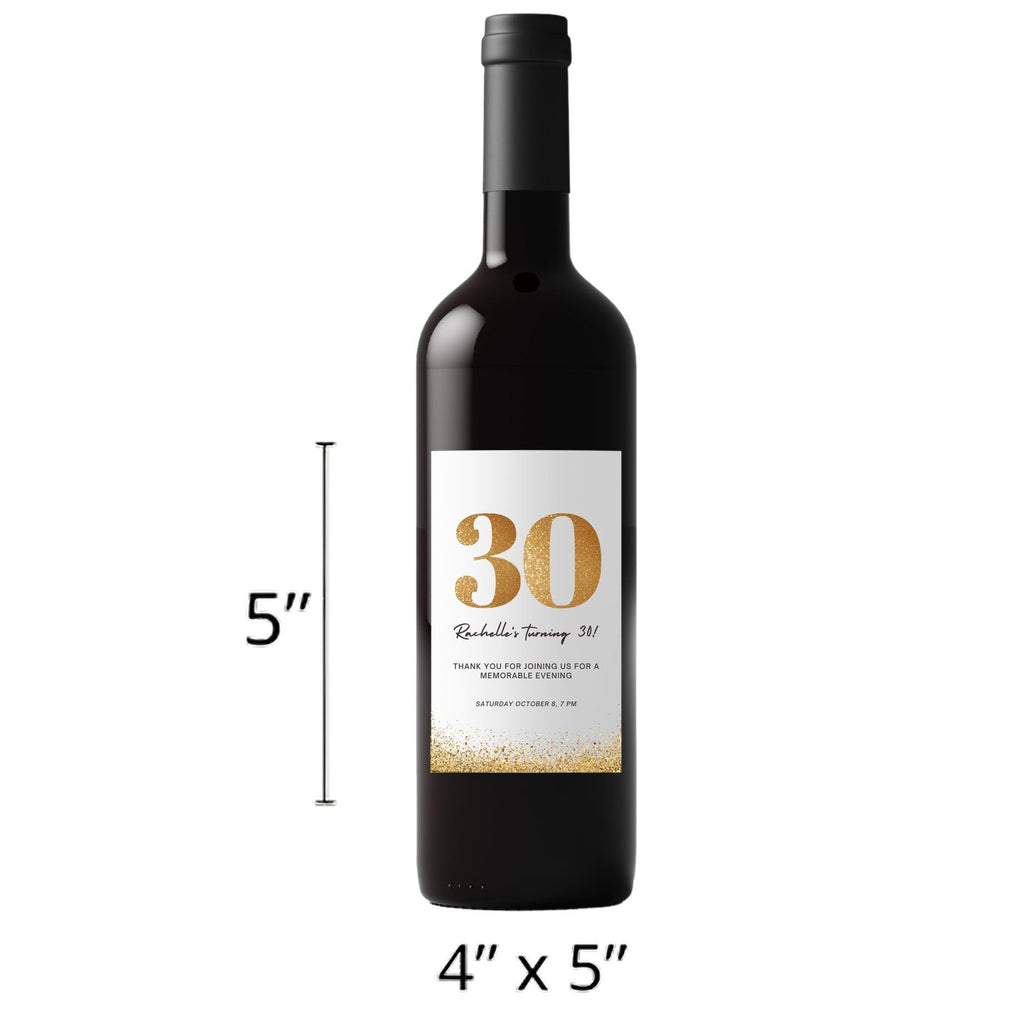 30th Birthday Wine Bottle Labels | Personalized Name Party Decor | Glossy Stickers