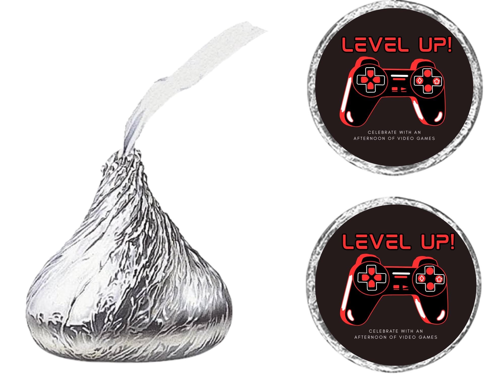 Game Controller Candy Kiss Stickers | Black Red Gaming Theme | 100 Pack