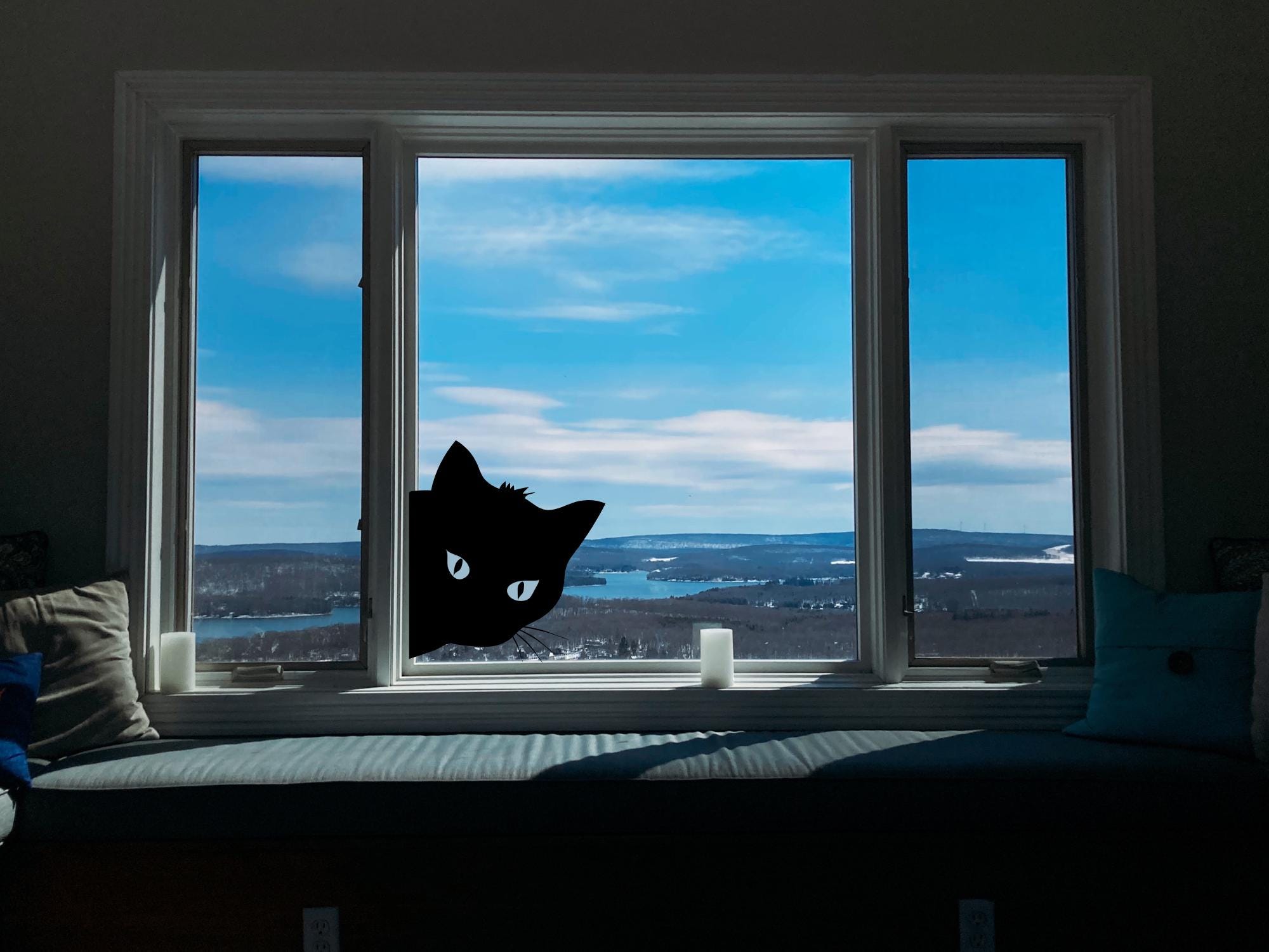 Halloween Black Cat Window Cling Decal | Reusable Spooky Silhouette Decal | 11.5x20in