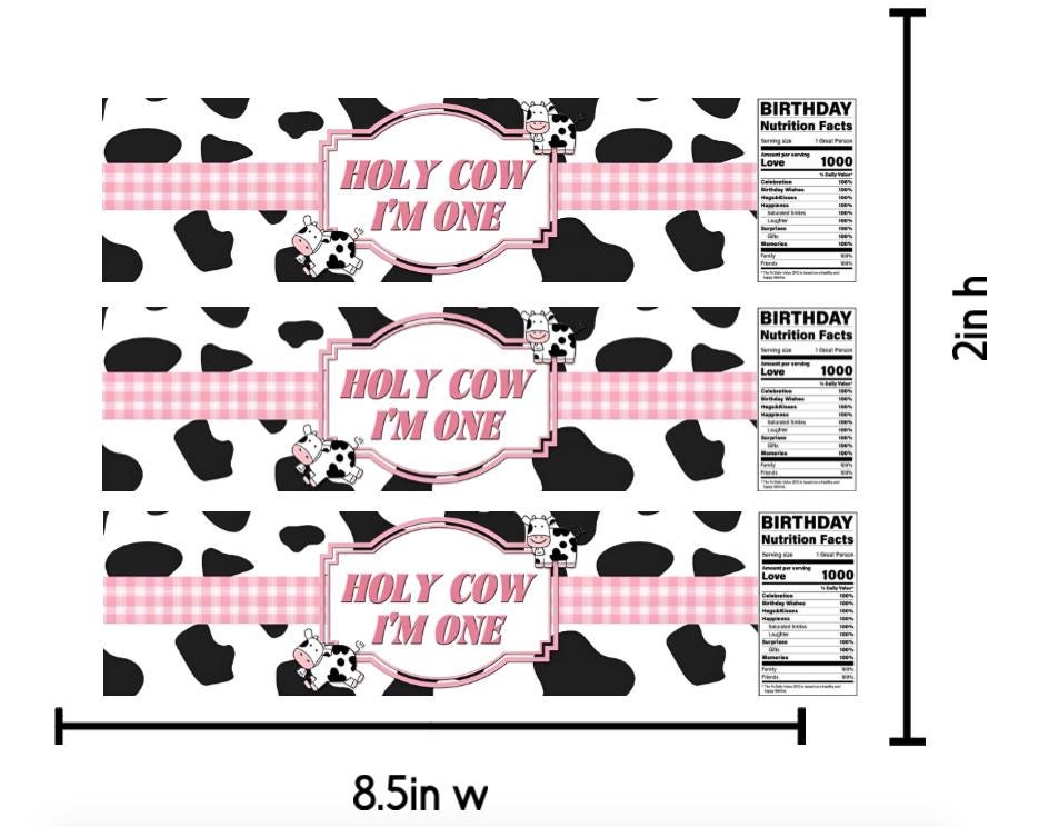 Holy Cow I’m One | 1st Birthday Cow Theme Water Bottle Labels | Set of 12 | Party Favors