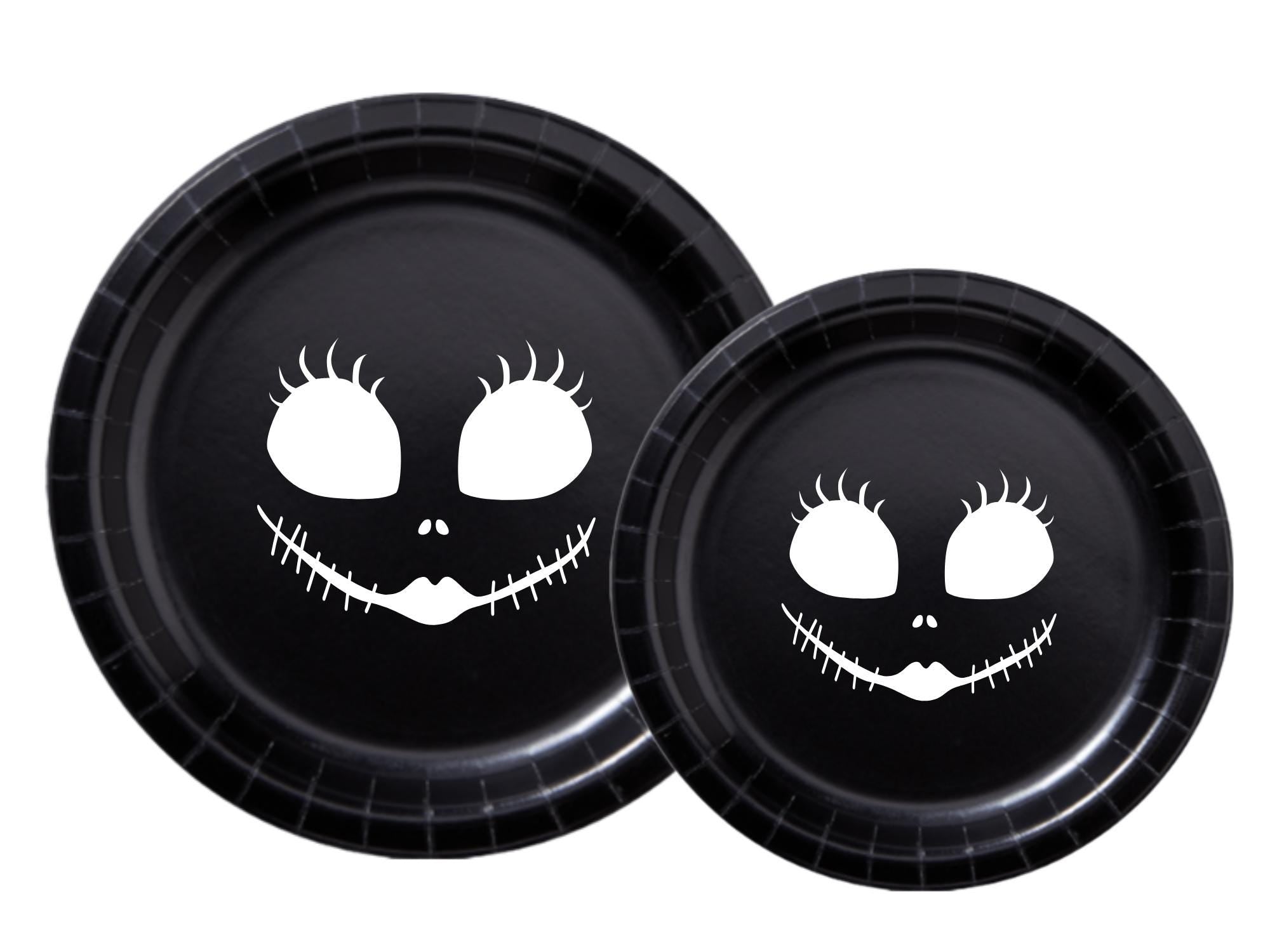 Spooky Face Party Paper Plates Set | Black Halloween Tableware | 40 Piece Kit