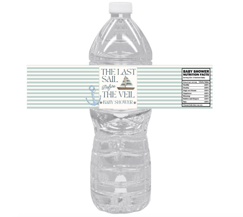 Baby Shower Water Bottle Labels | The Last Sail Before the Veil | Nautical Boat Theme |12pcs