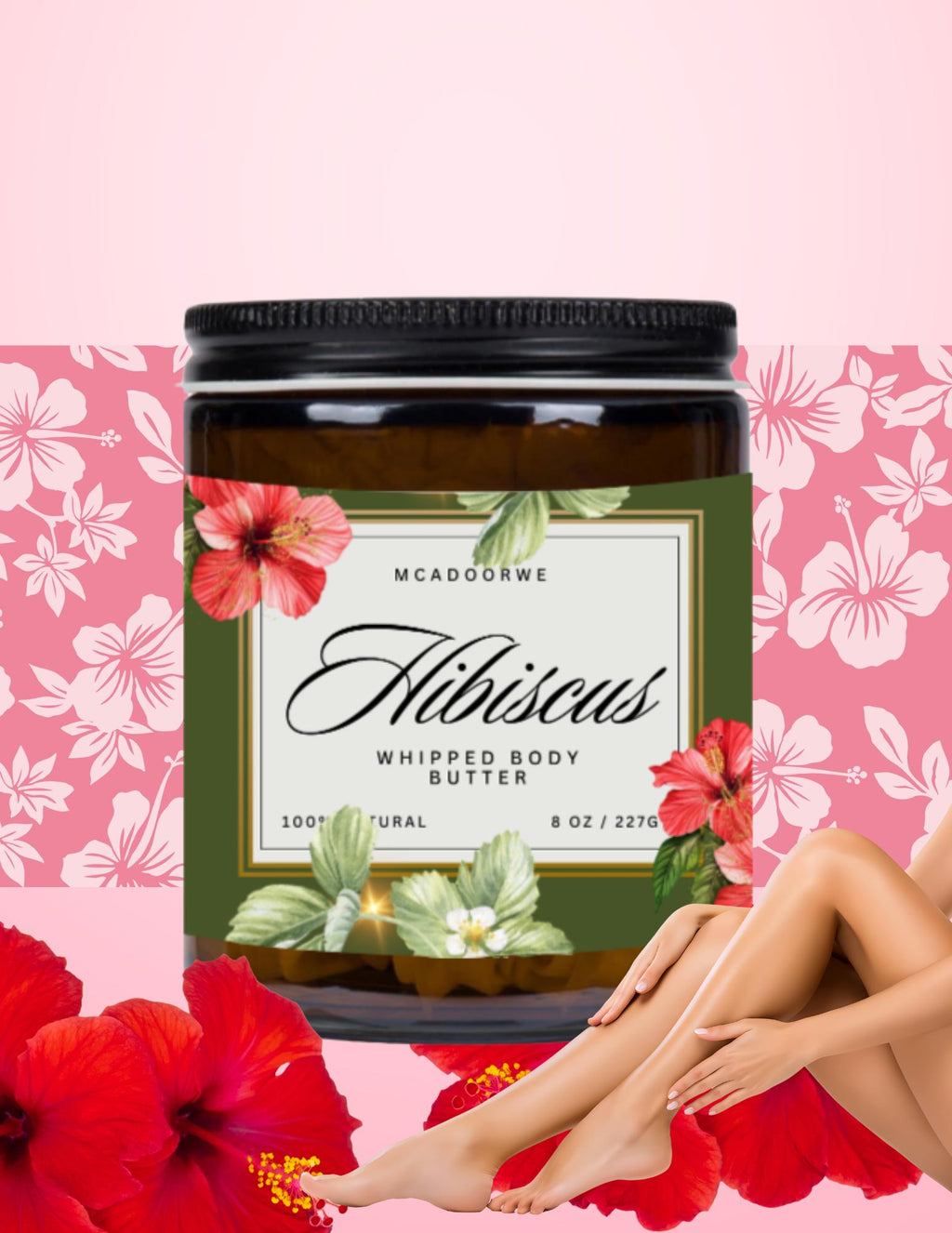Hibiscus Whipped Body Butter | Shea Mango Cocoa Body Butter | 8oz | Handmade