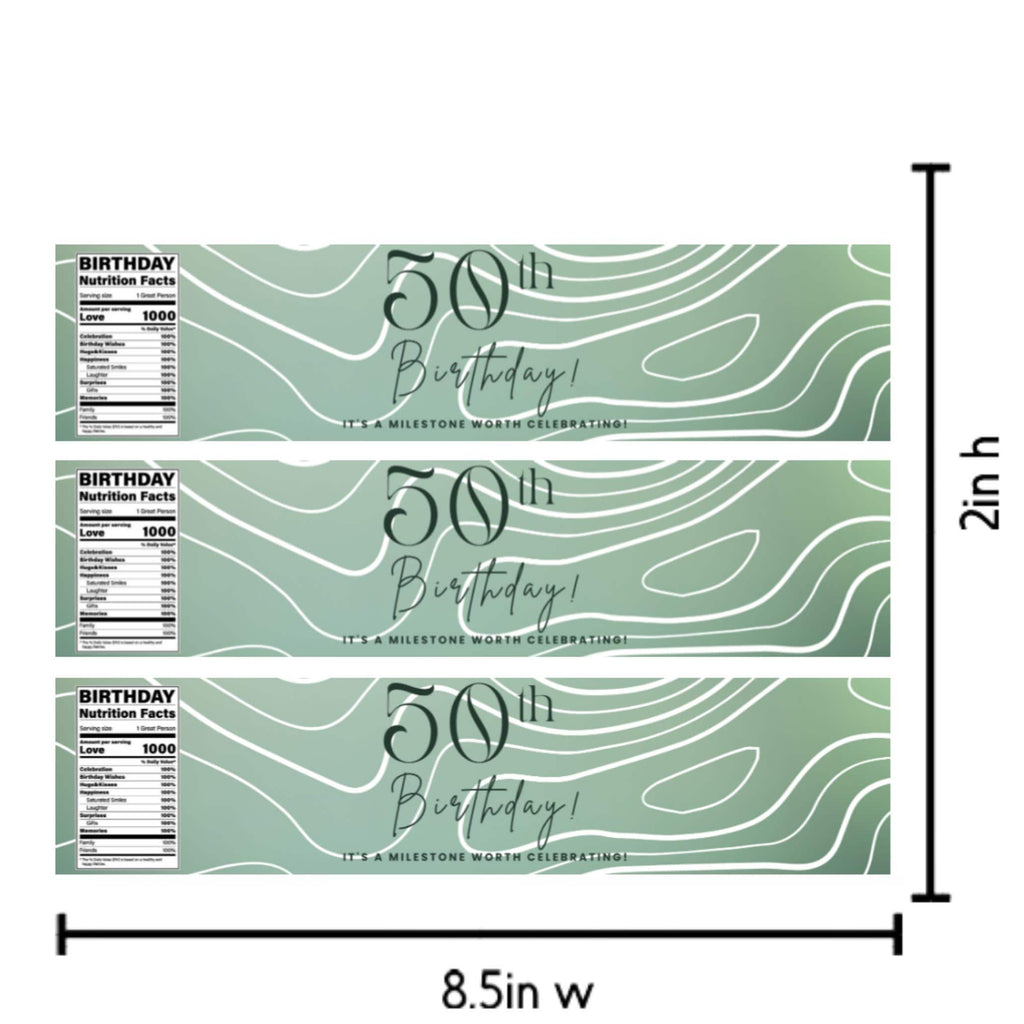50th Birthday Water Bottle Labels | A Milestone Worth Celebrating | Party Table Decor | Glossy