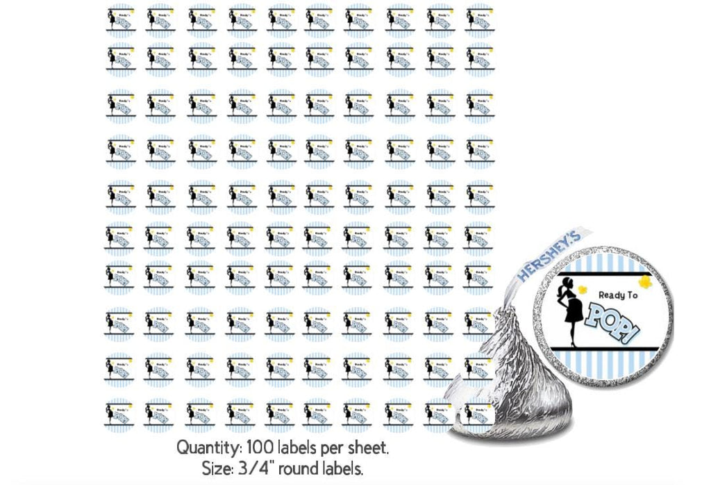 Ready to Pop Baby Shower Candy Labels, 3/4 inch Round Stickers, 100 Count, Blue