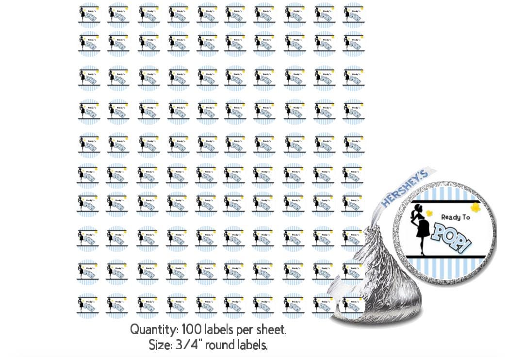 Ready to Pop Baby Shower Candy Labels, 3/4 inch Round Stickers, 100 Count, Blue