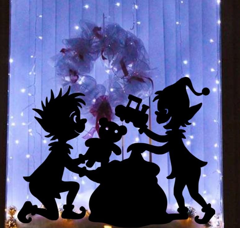 Elves Packing Gifts Window Cling Decal | Christmas Window display | Reusable| 15 W