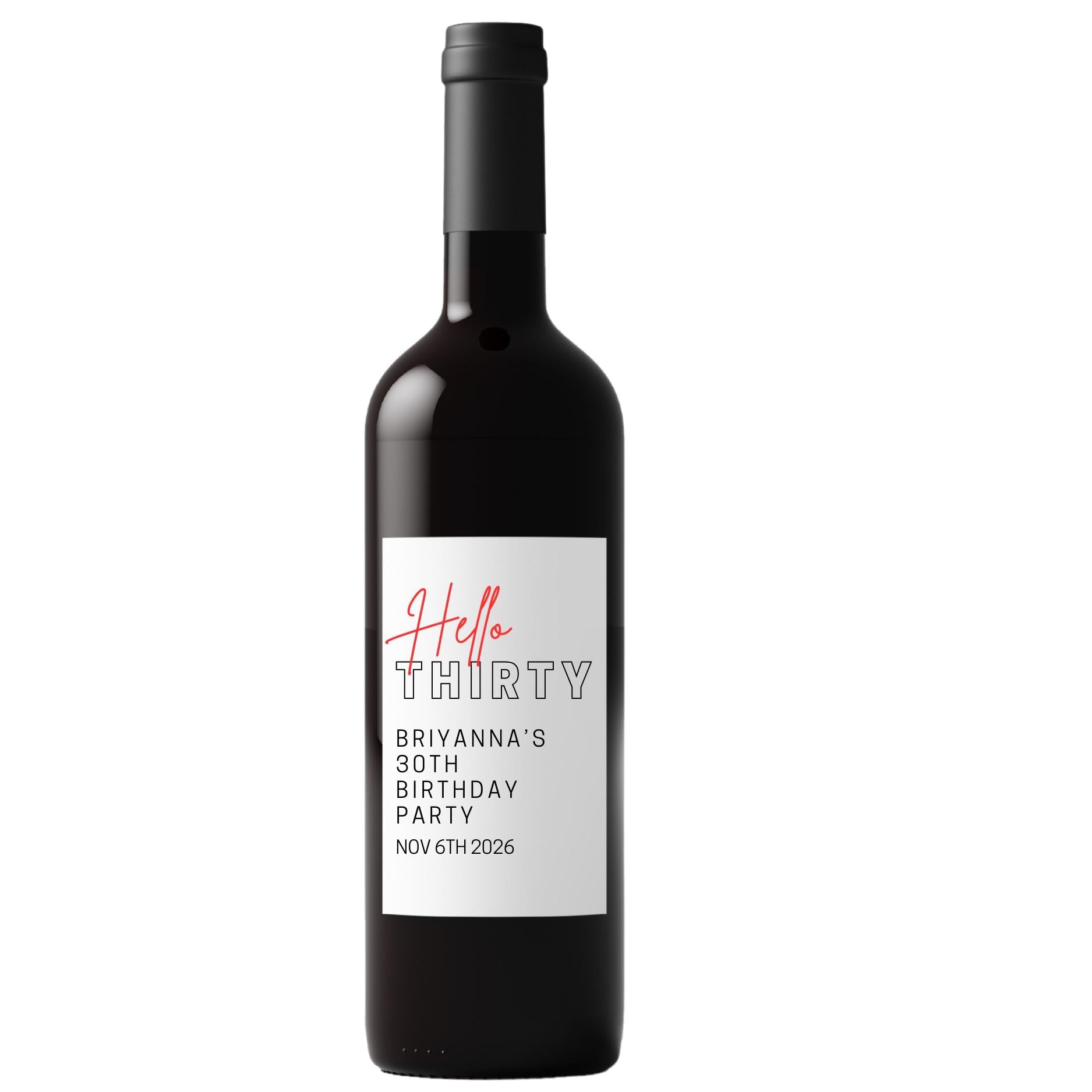 Hello Thirty Wine Labels | 30th Birthday Party Decor | Glossy Finish| 4ct|