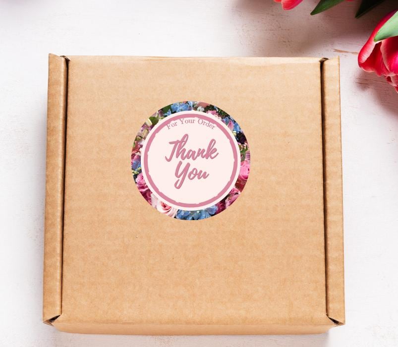Small Business Thank You Stickers | 57 Pink Floral Peel and Stick Labels | 1.75in