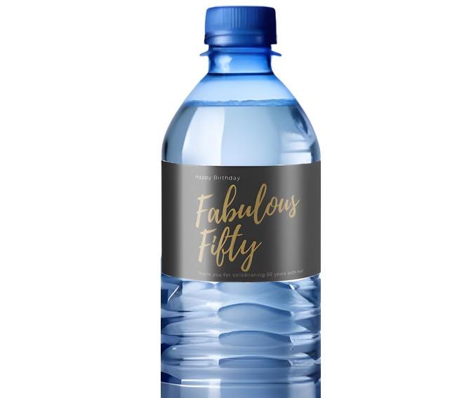 Fabulous Fifty Water Bottle Labels | 50th Birthday Party Decor | Set of 12 Bottle Wraps | 2in H x 8.5in W