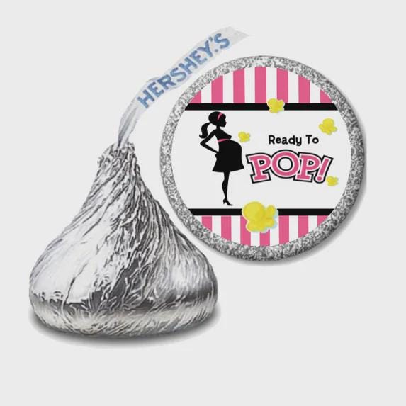 Ready to Pop Baby Shower  Kiss Stickers, Pink Stripes (108 Count)
