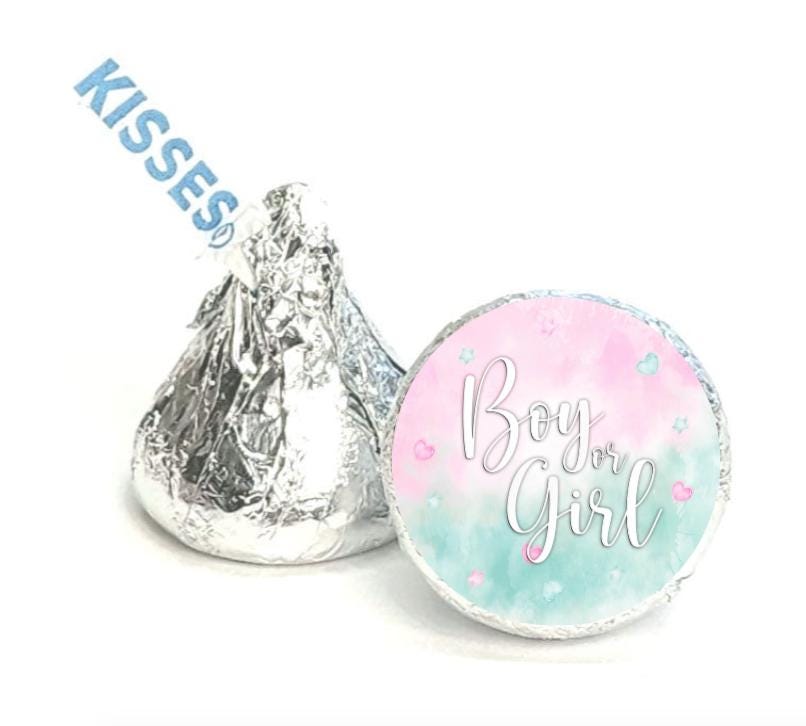 Boy or Girl Kisses Candy Stickers | 100pcs Waterproof Glossy Vinyl | Gender Reveal|0.75in