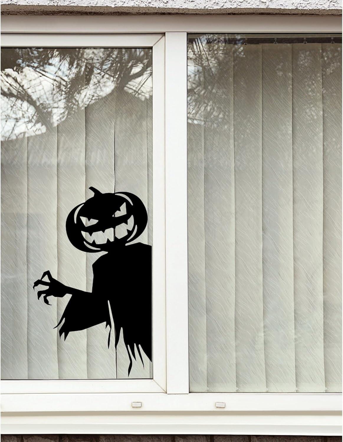 Halloween Window Decal, Peeking Pumpkin Head Ghost Silhouette, 16.5 x 11.5 in